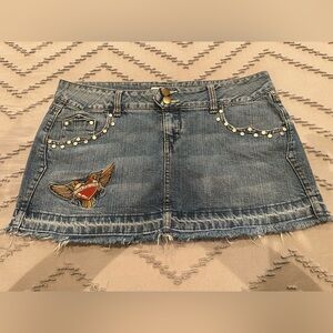 No Boundaries Blue Denim Mini Skirt with Eagle Patch